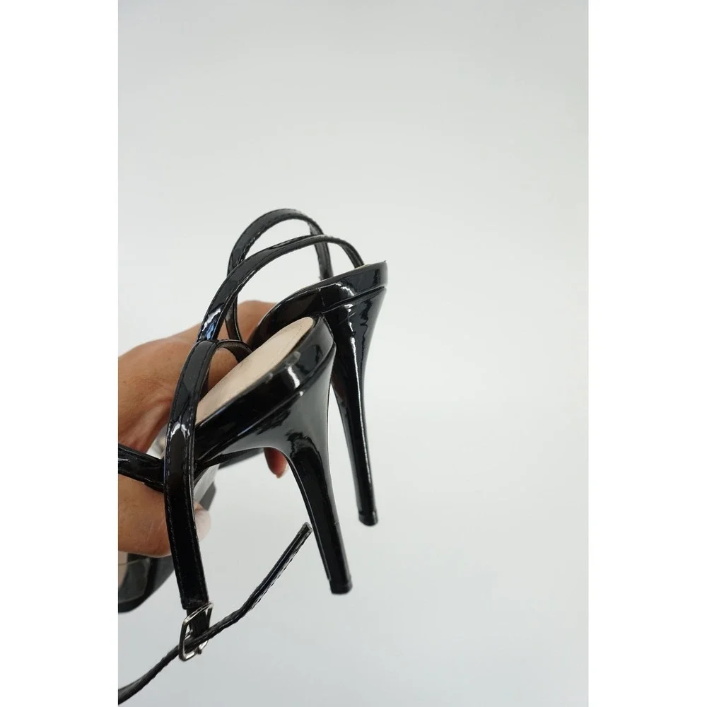 Fashion Nova baddie sleek Stiletto Heels Clear Strap Pointed Toe Black Size 8.5